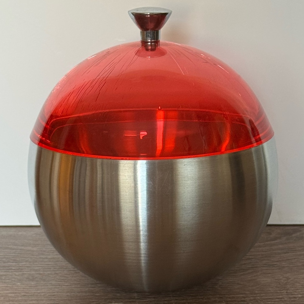 ❌SOLD❌Vintage Mid-Century Modern Spherical Ice Bucket with Red Cover